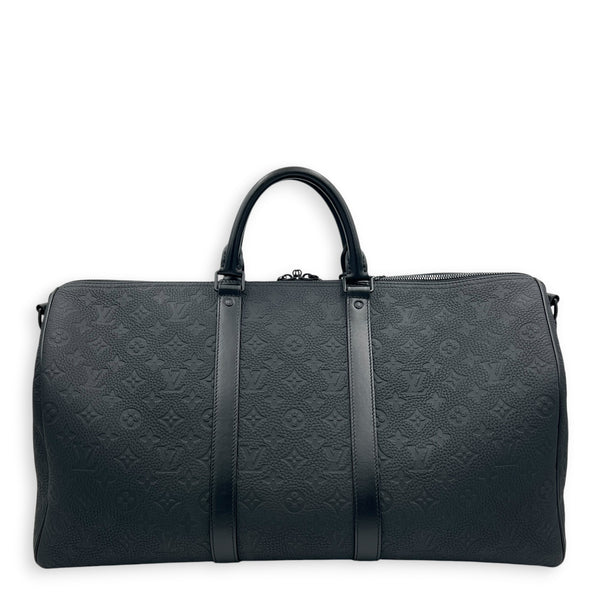 Keepall Bandouliere 50 Black Top Handle Bag in Taurillon Leather, Black hardware