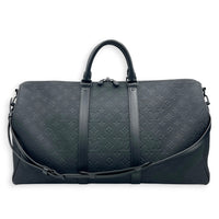 Keepall Bandouliere 50 Black Top Handle Bag in Taurillon Leather, Black hardware