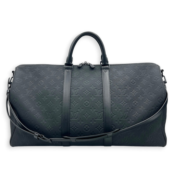 Keepall Bandouliere 50 Black Top Handle Bag in Taurillon Leather, Black hardware