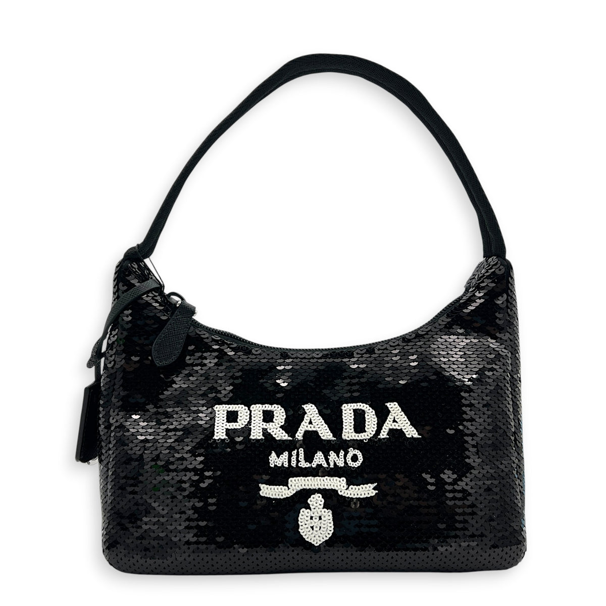 Re-Edition 2000 Shoulder Bag Black in Sequins, Silver hardware