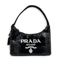 Re-Edition 2000 Shoulder Bag Black in Sequins, Silver hardware
