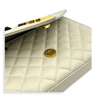 Envelope Shoulder Bag White in Grained Leather, Gold hardware