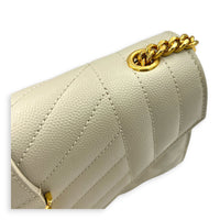 Envelope Shoulder Bag White in Grained Leather, Gold hardware