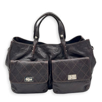 2.55 Top Handle Bag Brown in Caviar Leather, Silver hardware