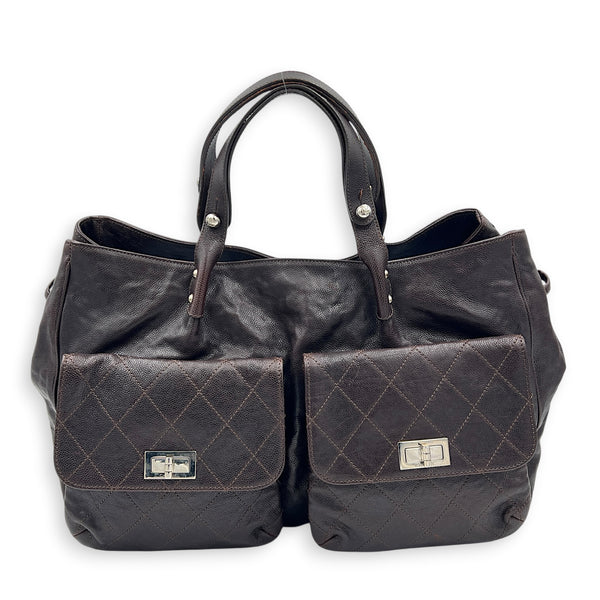 2.55 Top Handle Bag Brown in Caviar Leather, Silver hardware