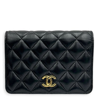 CC Charms Wallet On Chain in Lambskin, Gold hardware