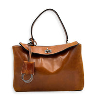 Rodeo Small Brown Shoulder Bag in Calfskin, Silver hardware