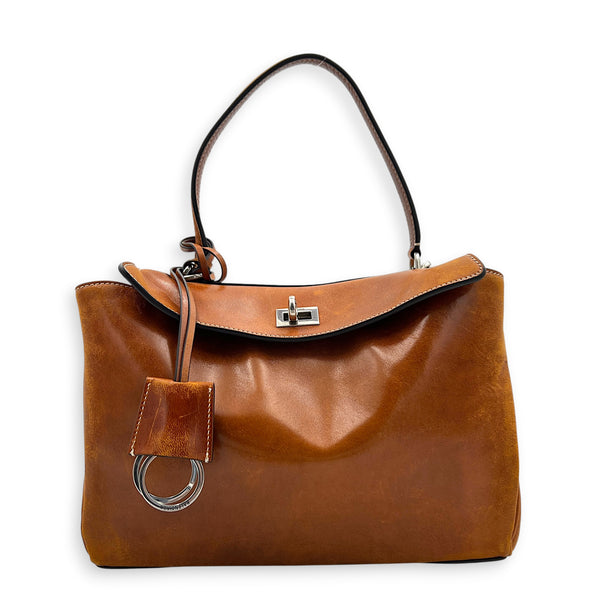 Rodeo Small Brown Shoulder Bag in Calfskin, Silver hardware