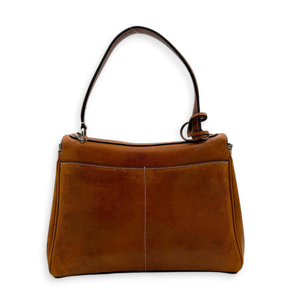 Rodeo Small Brown Shoulder Bag in Calfskin, Silver hardware