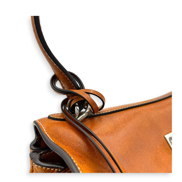Rodeo Small Brown Shoulder Bag in Calfskin, Silver hardware