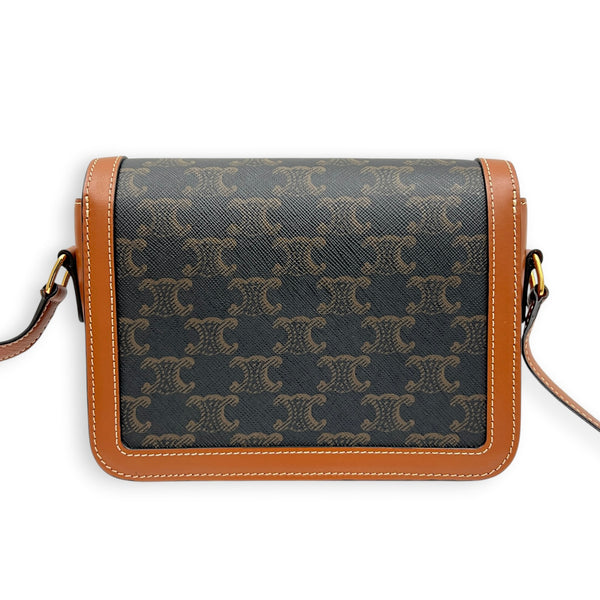 Triomphe Teen Brown Crossbody Bag in Coated Canvas, Gold hardware