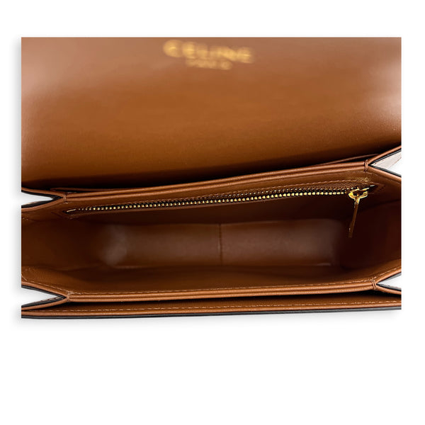 Triomphe Teen Brown Crossbody Bag in Coated Canvas, Gold hardware