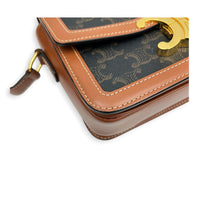 Triomphe Teen Brown Crossbody Bag in Coated Canvas, Gold hardware