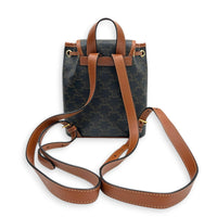 Folco Mini Brown Backpack in Coated Canvas, Gold hardware