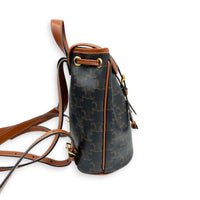 Folco Mini Brown Backpack in Coated Canvas, Gold hardware