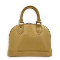 Alma Top Handle Bag BB Beige in Patent Leather, Silver hardware
