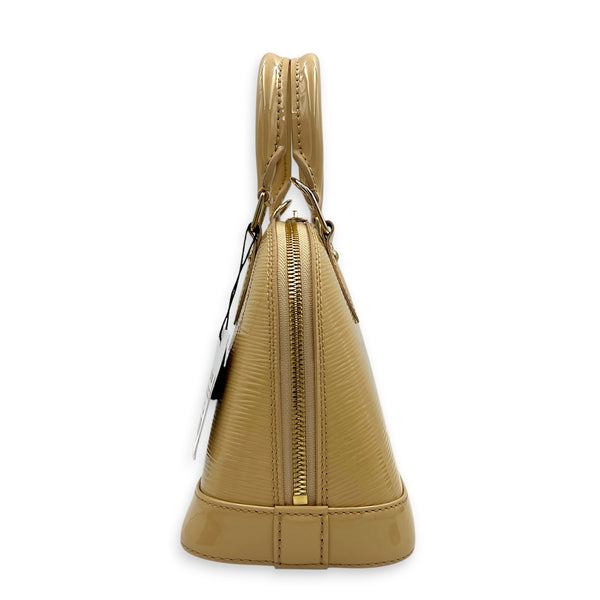 Alma Top Handle Bag BB Beige in Patent Leather, Silver hardware