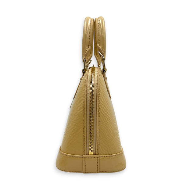 Alma Top Handle Bag BB Beige in Patent Leather, Silver hardware