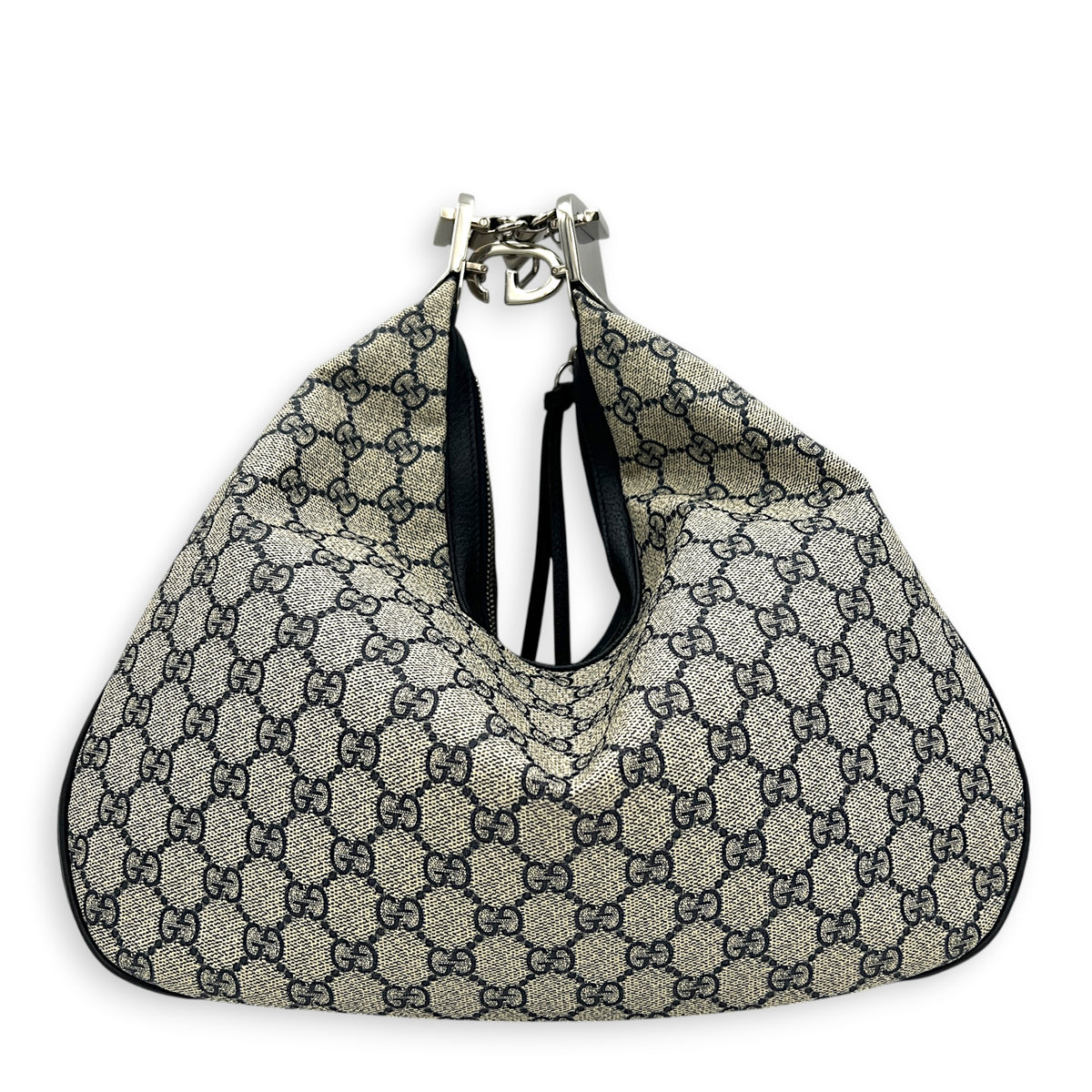 Attache Shoulder Bag Medium Grey in Coated Canvas, Silver hardware