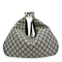 Attache Shoulder Bag Medium Grey in Coated Canvas, Silver hardware