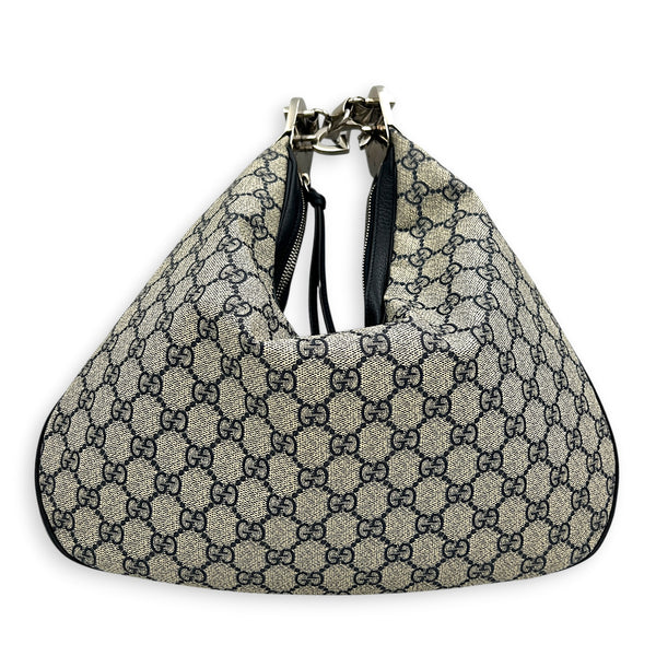 Attache Shoulder Bag Medium Grey in Coated Canvas, Silver hardware