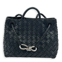 Andiamo Small Black Shoulder Bag in Lambskin, Silver hardware