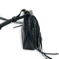 Le Cagole Shoulder Bag Mini Black in Crocodile Embossed Calfskin, Silver hardware