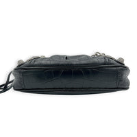 Le Cagole Shoulder Bag Mini Black in Crocodile Embossed Calfskin, Silver hardware