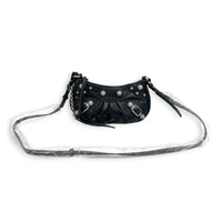 Le Cagole Shoulder Bag Mini Black in Crocodile Embossed Calfskin, Silver hardware