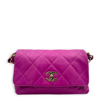 CC Thick Chain Single Flap Shoulder Bag Purple in Lambskin, Gold hardware