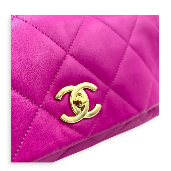 CC Thick Chain Single Flap Shoulder Bag Purple in Lambskin, Gold hardware