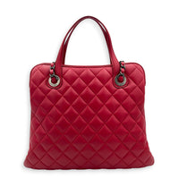 Quilted CC Top Handle Shoulder Bag Red in Lambskin, Ruthenium hardware