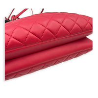 Quilted CC Top Handle Shoulder Bag Red in Lambskin, Ruthenium hardware