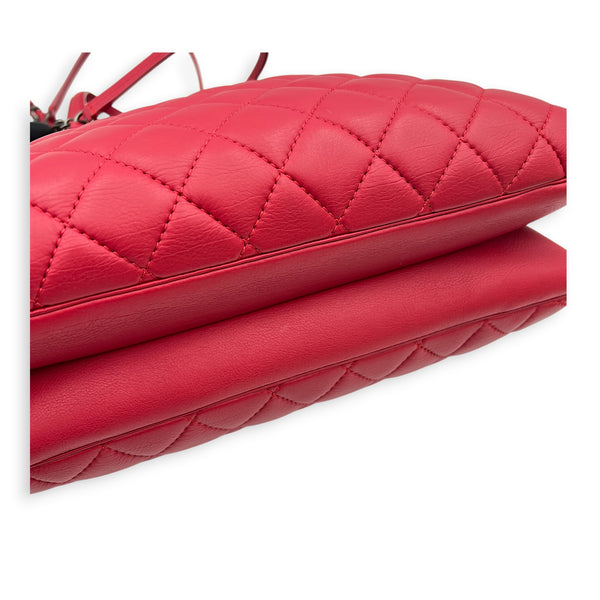 Quilted CC Top Handle Shoulder Bag Red in Lambskin, Ruthenium hardware