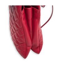 Quilted CC Top Handle Shoulder Bag Red in Lambskin, Ruthenium hardware