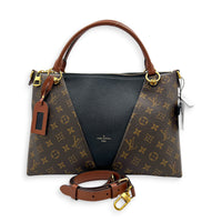 V Tote Top Handle Bag Brown in Monogram Coated Canvas, Gold hardware