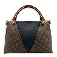 V Tote Top Handle Bag Brown in Monogram Coated Canvas, Gold hardware