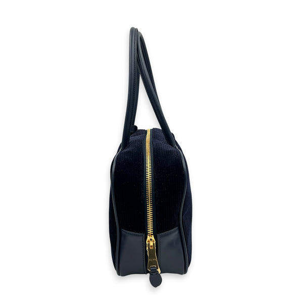 Beau Shoulder Bag Blue in Corduroy, Gold hardware