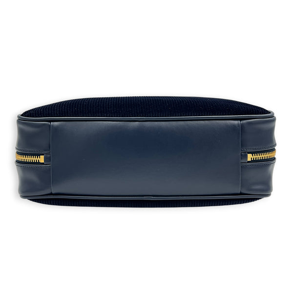 Beau Shoulder Bag Blue in Corduroy, Gold hardware