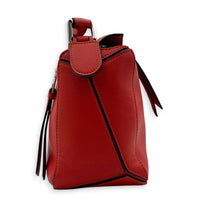 Puzzle Top Handle Bag Red in Calfskin, Silver hardware