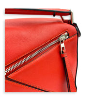 Puzzle Top Handle Bag Red in Calfskin, Silver hardware