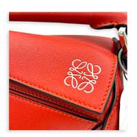 Puzzle Top Handle Bag Red in Calfskin, Silver hardware