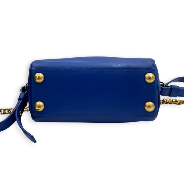 Duffle Toy Top Handle Bag Blue in Calfskin, Gold hardware