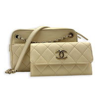 CC Camera Shoulder Bag Beige in Caviar Leather, Gold hardware