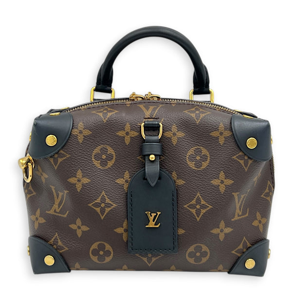 Petite Malle Souple Top Handle Bag Brown in Monogram Coated Canvas, Gold hardware