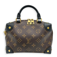 Petite Malle Souple Top Handle Bag Brown in Monogram Coated Canvas, Gold hardware