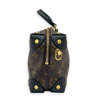 Petite Malle Souple Top Handle Bag Brown in Monogram Coated Canvas, Gold hardware