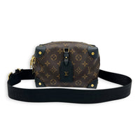 Petite Malle Souple Top Handle Bag Brown in Monogram Coated Canvas, Gold hardware