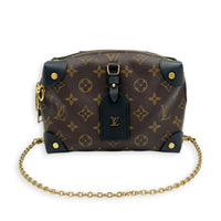Petite Malle Souple Top Handle Bag Brown in Monogram Coated Canvas, Gold hardware