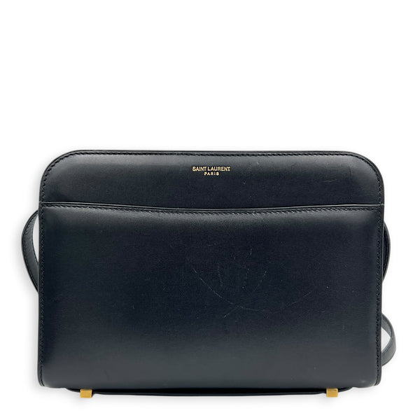 Reverse Satchel Shoulder Bag Black in Calfskin, Gold hardware